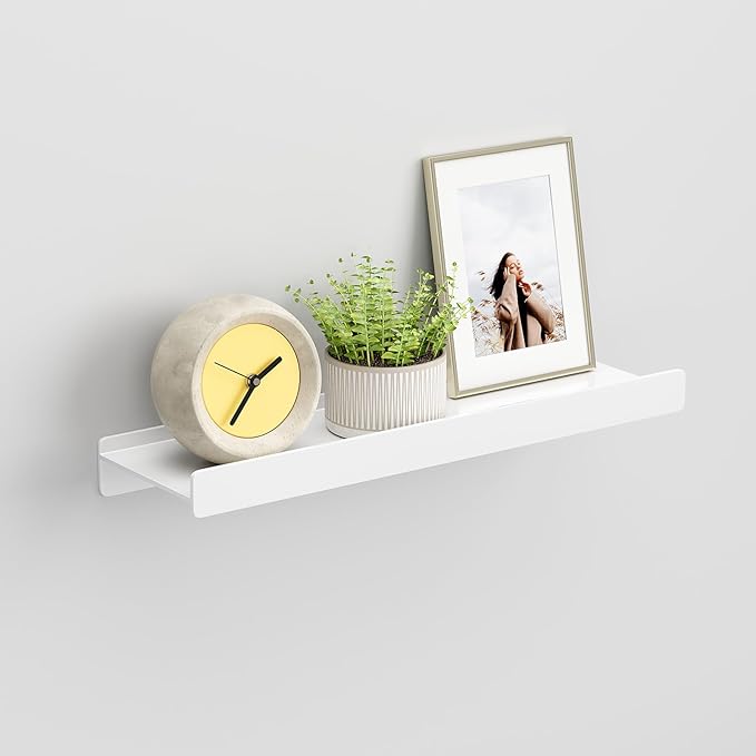 Floating Shelves for Wall, Wall Mounted Shelves with Lip for Storage, Metal Display Shelves for Home Decor, Kitchen/Living Room/Bedroom/Bathroom Shelf, White 16 inch 1 Pack-NeatNest