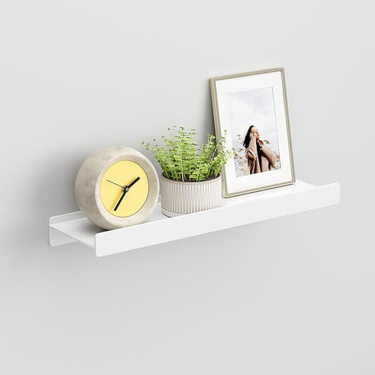 Floating Shelves for Wall, Wall Mounted Shelves with Lip for Storage, Metal Display Shelves for Home Decor, Kitchen/Living Room/Bedroom/Bathroom Shelf, White 16 inch 1 Pack-NeatNest