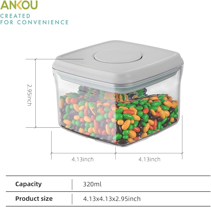 Ankou Airtight Food Storage Container - 0.32 QT （380ml Small Pop Up Food Containers With Lids, Bpa Free Stackable Container for Sugar Tea Candy- 8 Labels - Clear-NeatNest