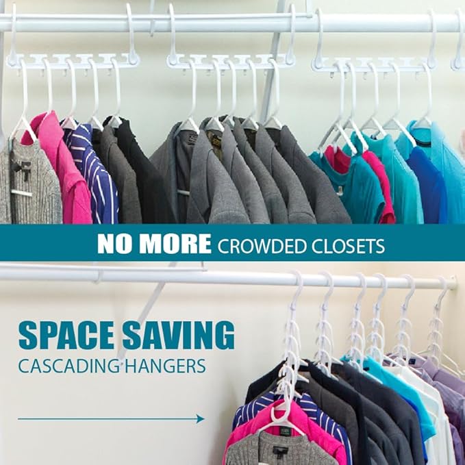 Wonder Hanger Max 20-Pack Space Saving Hangers, Reinforced Hooks Swivels 360°, Cascading Hanger, College Dorms & Storage Closet Organizer, Fully Assembled – White-NeatNest