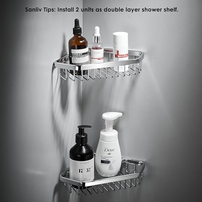 Corner Shower Caddy Basket,Shampoo Holder for Shower Wall,Inside Shower Shelf Bathroom Organizer,Solid Brass Material in Polished Chrome