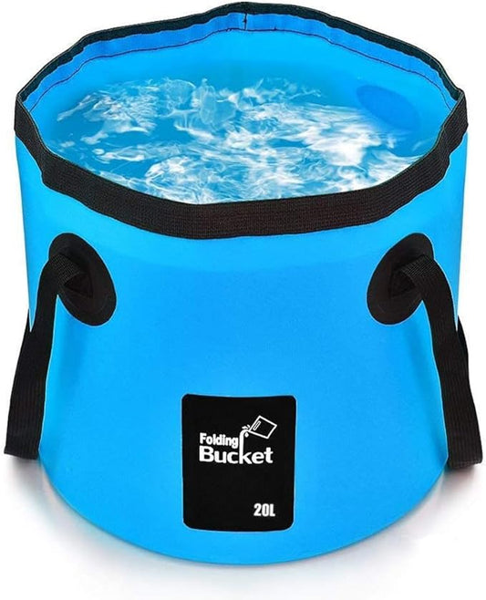 BANCHELLE Collapsible Bucket Water Container Portable Folding Camp Wash Basin for Outdoor Traveling Hiking Fishing Car Washing Gardening Camping (Blue, 20L)