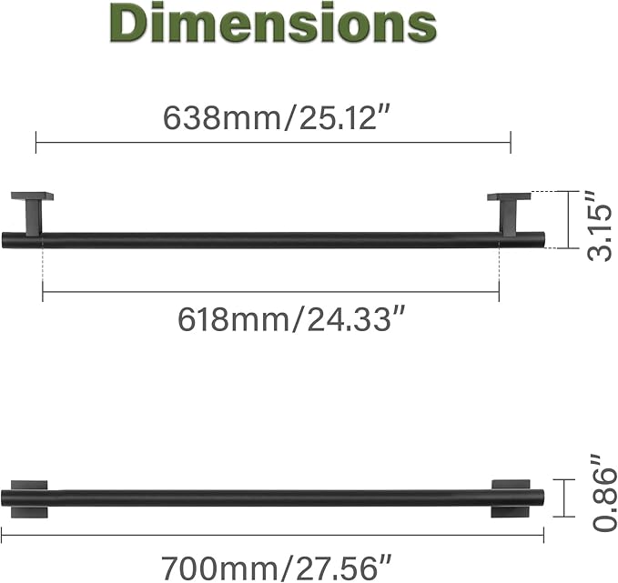 Alise Bathroom Towel Bar, 28 Inch Towel Racks for Bathroom, SUS304 Stainless Steel Towel Holder Heavy Duty Wall Mounted Towel Rack Matte Black Towel Bar