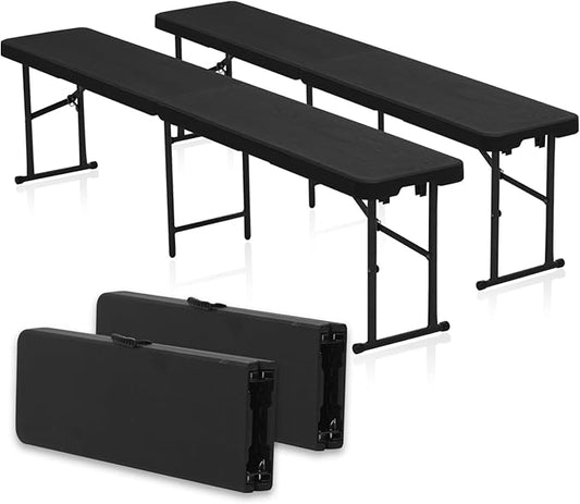 AJP Distributors 2 Pack 6 Foot Portable Plastic Folding Bench 6FT 72" Half Foldable Heavy Duty Seat w/Carry Handle - Indoor Outdoor Backyard Camping Picnic BBQ Party Wedding Dining Event Meeting Black-NeatNest