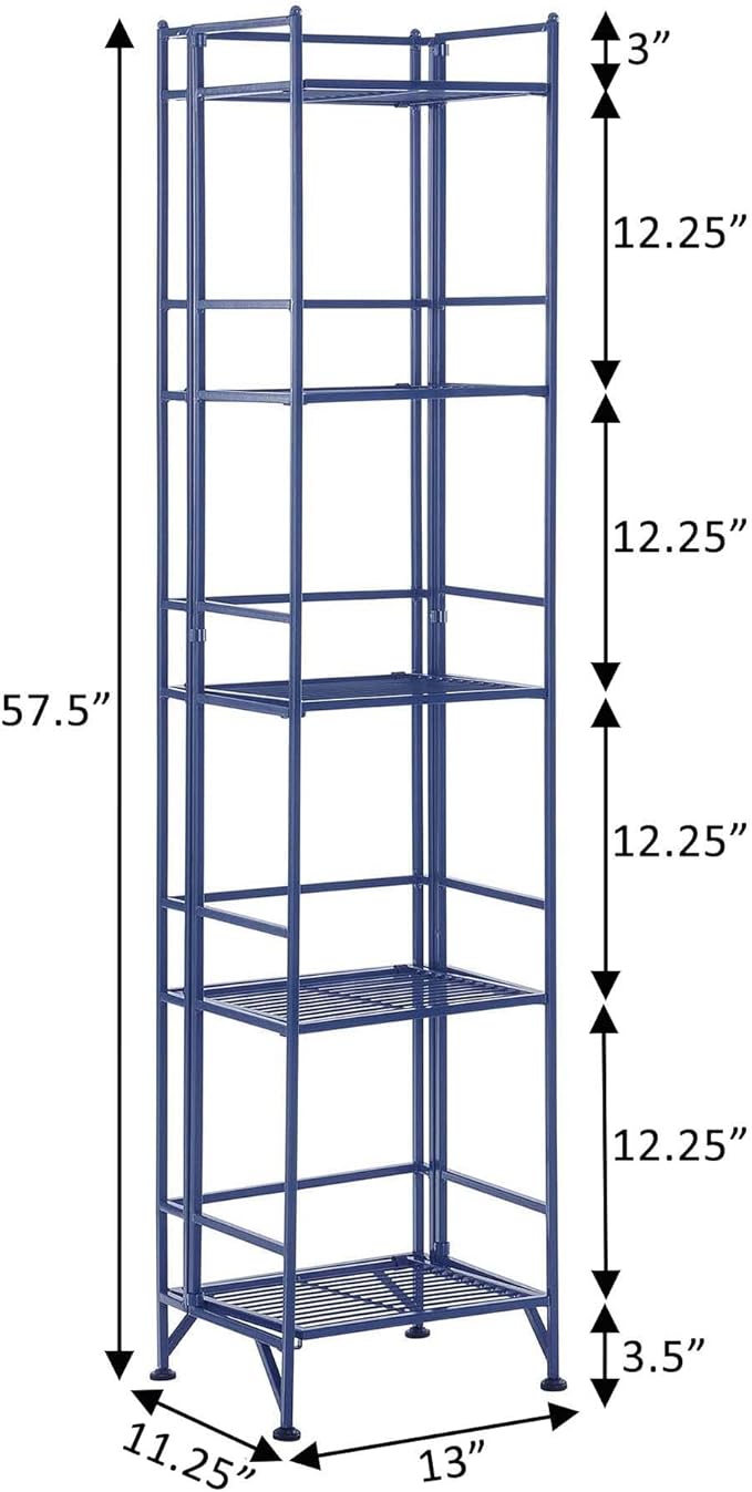 Convenience Concepts Xtra Storage Shelves - 5-Tier Folding Metal Storage Shelves, Closet Organizer for Office, Laundry Room, Bedroom, Garage, Kitchen, Bathroom, Cobalt Blue-NeatNest