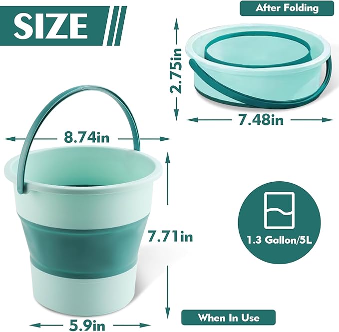 Collapsible Bucket 1.3 Gallon/5L Small Plastic Household Cleaning Mop Buckets Foldable Water Bucket for Car Wash Fishing Camping Beach (Green)-NeatNest