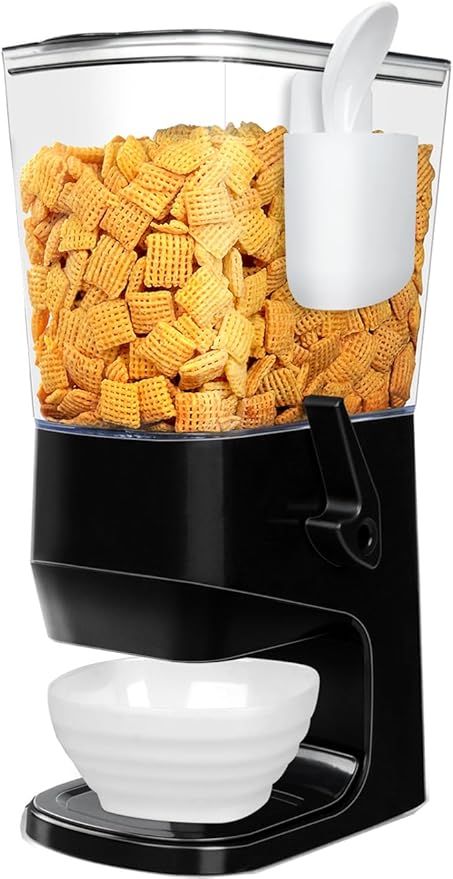 Cereal Dispenser Countertop Wath Bowls and Spoons Cereal Containers Storage for Pantry Snack Organizer Dry Food Storage Container with Lid for Kitchen Organization Oatmeal Nut Granol（Black 1 pack ）-NeatNest