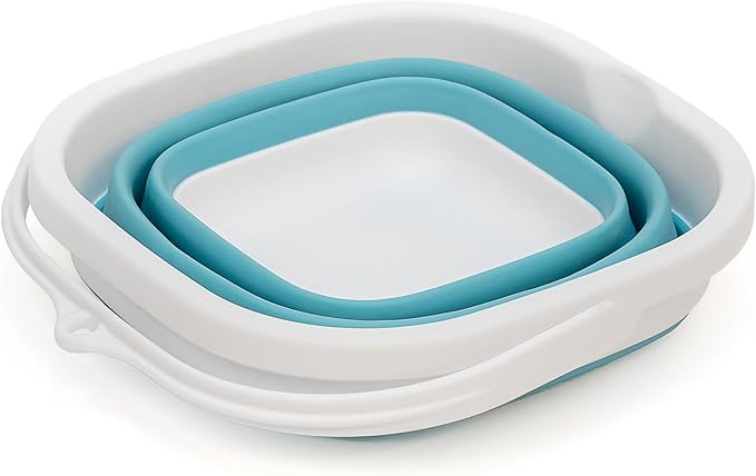 SAMMART 2.6L (0.68 Gallon) Super Mini Sqare Collapsible Plastic Bucket - Foldable Square Tub - Portable Fishing Water Pail - Space Saving Outdoor Waterpot (1, Bright Blue)-NeatNest
