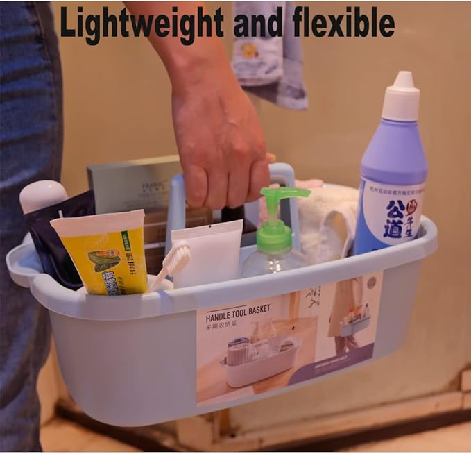 Cleaning Supplies Caddy, Large Plastic Shower Caddy Basket with Handle, Portable Cleaning Tool Storage Tote for Dorm, Bath, Pantry (grey, White, blue) (White)-NeatNest
