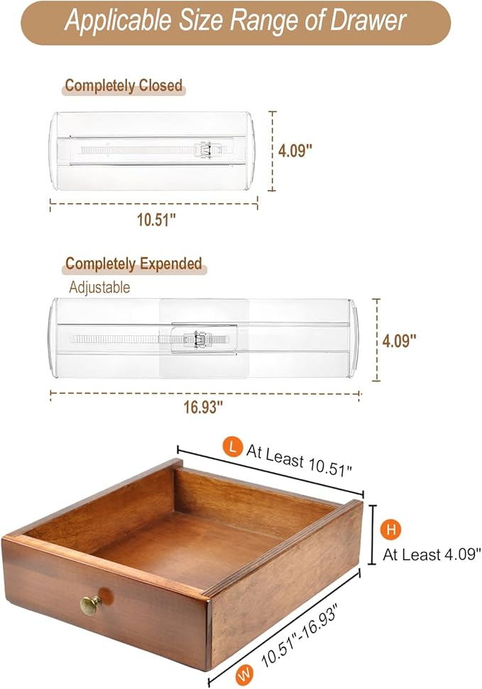 6 Pack Drawer Dividers for Clothes, 4" High 10"-17" Adjustable Drawer Dividers Expandable Dresser Drawer Organizer, Clear Drawer Separators for Clothes, Underwear, Cosmetic, Kitchen Utensils Storage-NeatNest