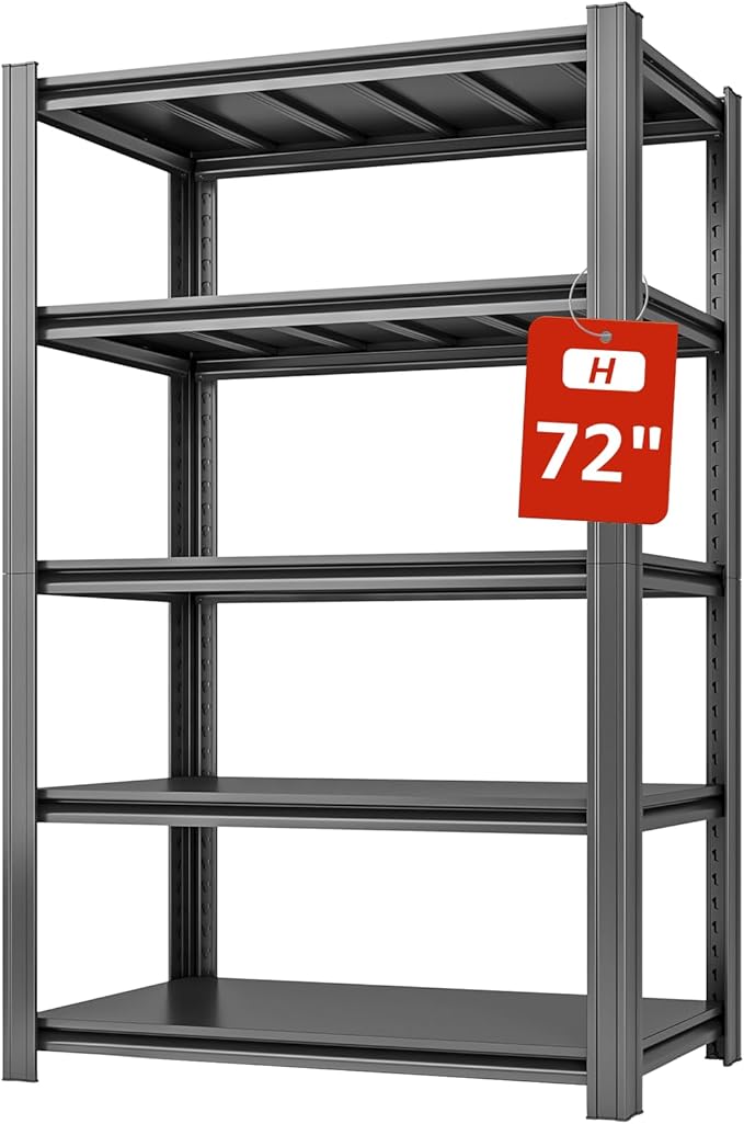5 Tier Metal Shelving Unit, 72" H x 35.5" W Adjustable Storage Shelves, Heavy Duty Garage Shelves for Warehouse, Basement, Kitchen, Pantry, Living Room, 2500LBS, Black, 15.75" D-NeatNest