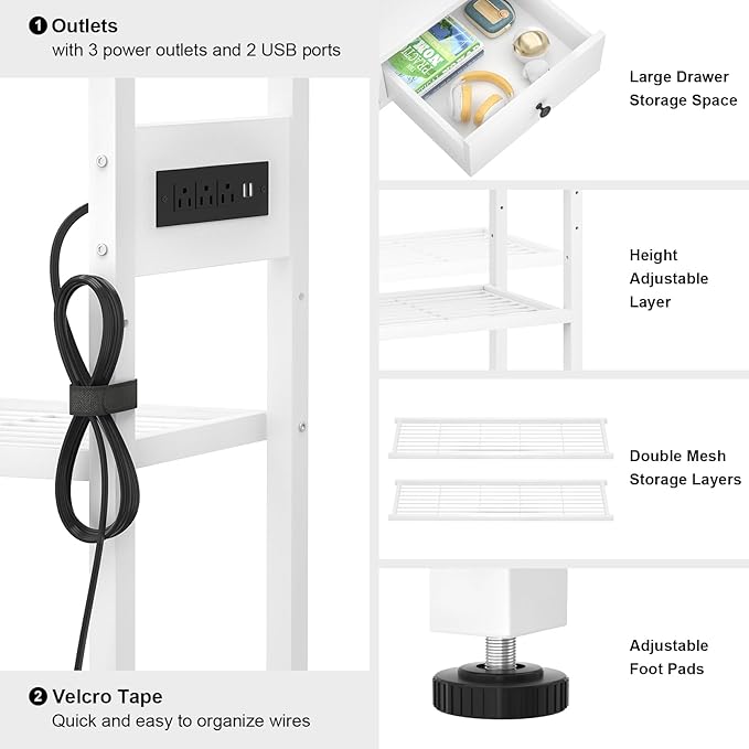 Ecoprsio 47'' Entryway Table with Outlets and USB Ports, Console Table with 3 Drawers, Sofa Table Narrow Long with Storage Shelves for Living Room, Couch, Hallway, Foyer, Kitchen Counter, White-NeatNest