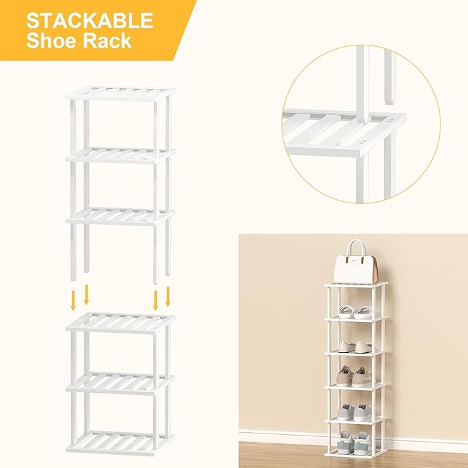 White Bamboo Shoe Rack - Vertical Shoe Rack for Small Spaces-NeatNest