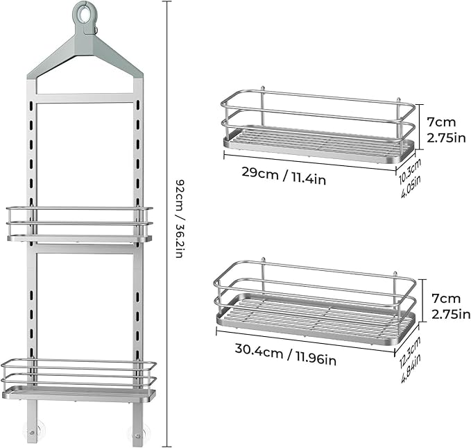 ODesign 2 Tier Height-Adjustable Shower Caddy Hanging Anti-Swing-Over The Shower Head Caddy-Storage Organizer Bathroom Shelves Basket-Silver