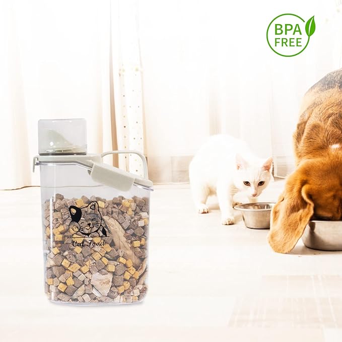 Cat Food Storage Container Airtight |3 Qt/2.8 L Clear Plastic Cat Puppy Food Treats Container with Measuring Cup|Hold up to 3.8 lbs of Pet Food|Portable Food Containers for Travel| BPA Free-NeatNest