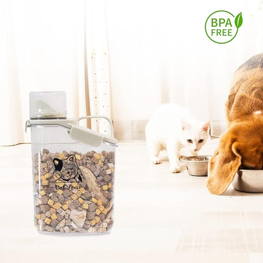 Cat Food Storage Container Airtight |3 Qt/2.8 L Clear Plastic Cat Puppy Food Treats Container with Measuring Cup|Hold up to 3.8 lbs of Pet Food|Portable Food Containers for Travel| BPA Free-NeatNest
