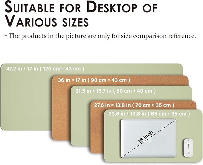 Cork Desk Mat - Dual-Sided Desk Pad for Office and Home - Desk Organization and Accessories - Ideal for Large Mouse Pad and Desk Mats on Top of Desks(Light Green,36"x 17")-NeatNest