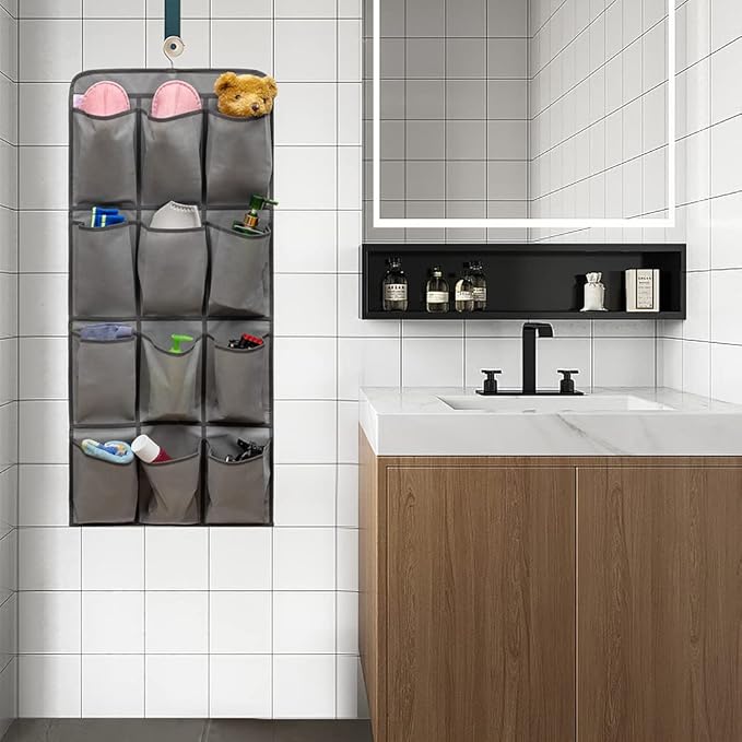 Dual Sided Hanging Shoe Organizer for Closet with 24 Large Pockets Hanging Shoe Rack Holder with Rotating Hanger (GREY)-NeatNest