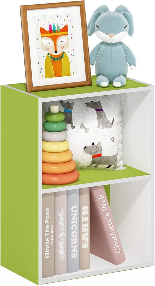 Furinno Luder Bookcase / Book / Storage, Green/White, 2-Tier-NeatNest