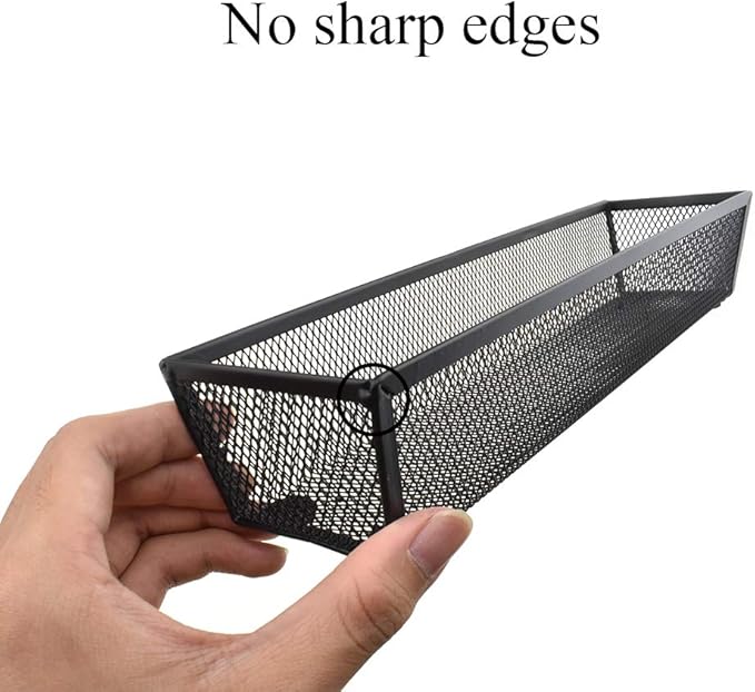 HAHIYO Stackable Mesh Tray Cup 12 x 3 x 2 inches Sturdy Container for Desk Drawer Organizer Collection for Home Office School kitchen Soft Foam Feet No Sharp Edges 2 Pack Black-NeatNest