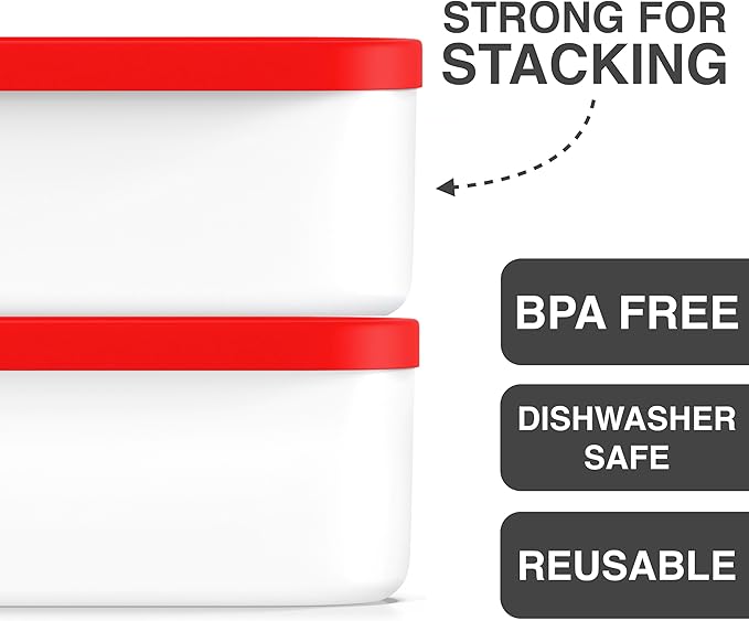 BALCI - Ice Cream Container - 2 Quart - Perfect Reusable Freezer Storage for Homemade Ice Cream Tubs for Sorbet, Frozen Yogurt and Gelato! - Flexible Silicone Lids, Long Scoop, Stackable - Red