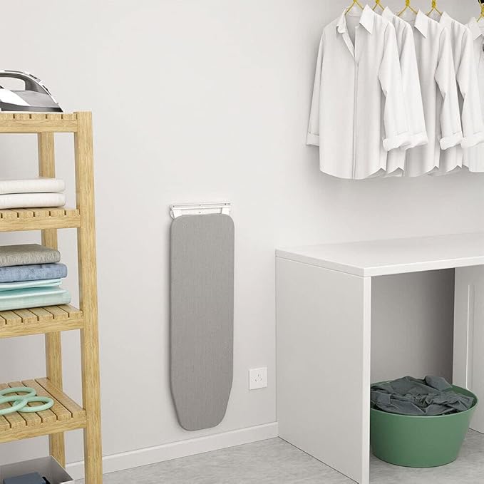 Wall-Mounted Ironing Board, Foldable Laundry Iron Board, Space Saving Ironing Station, Swivel Ironing Board with Heat Resistant Cover for Home, Apartment & Small Spaces, 39.3" x 12" Gray