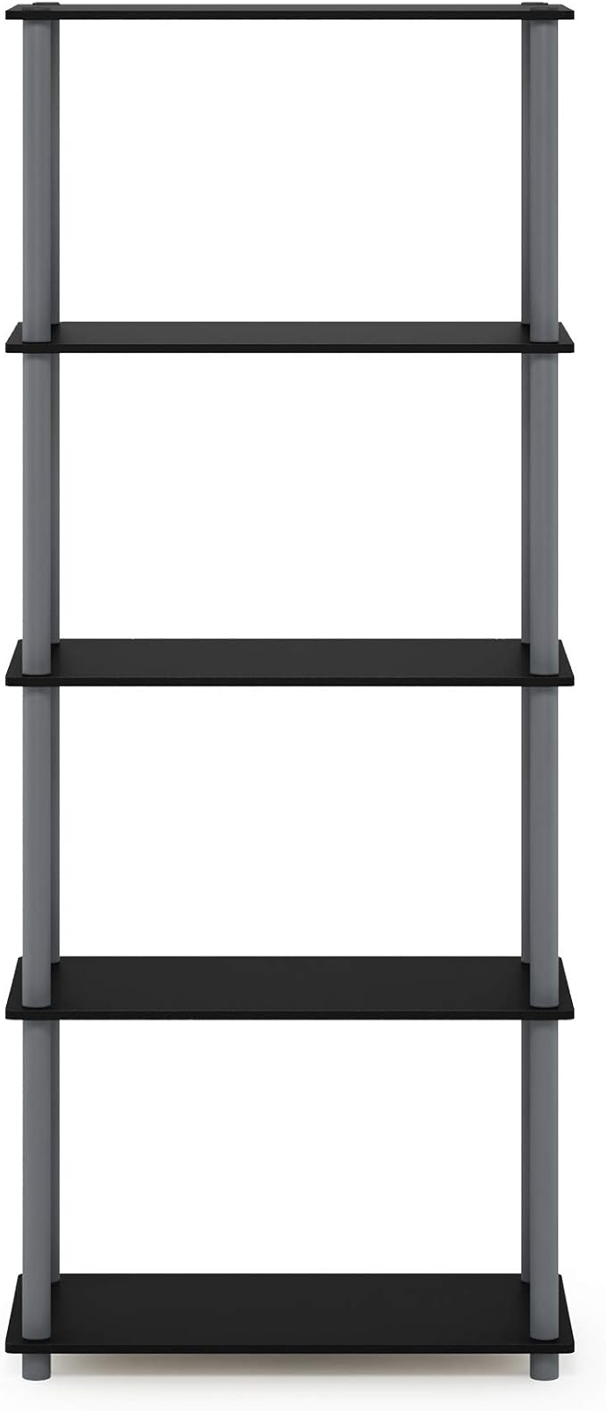 Furinno Turn-N-Tube 5-Tier Multipurpose Shelf / Display Rack / Storage Shelf / Bookshelf, Round Tubes, Black/Grey-NeatNest