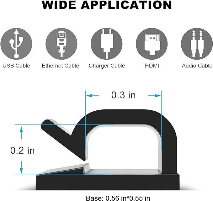 60 PCS Adhesive Cable Clips, Upgraded Wall Wire Clips for Cable Management, Strong Cord Clips Wire Holders for The Wall, Under Desk, Christmas Lights, Car, Dash Cam, Ethernet, Electric Wires Small-NeatNest