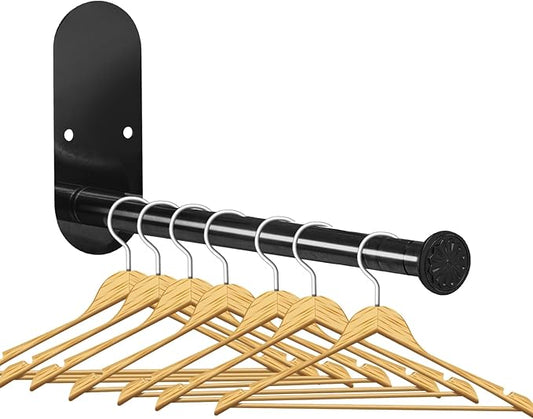 2-Section Stainless Steel Clothes Hanger Storage, Retractable Space Saving Clothes Hanger Storage Organizer, Wall Mount Clothes Rack Organizer, Adhesive or Drilling Installation (Black)-NeatNest