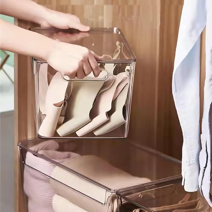 6 PCS Clear Plastic Storage Bins, 2-Sizes Stackable Storage Containers, Pantry Organizers and Storage with Handles, Perfect for Bathroom,Cabinet,Cupboard,Kitchen,Fridge,Closet Organization-NeatNest