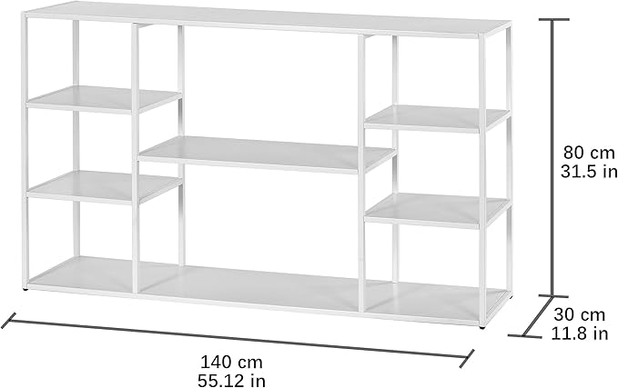 55 Inch Metal Console Table with 8 Storage Shelves,Extra Long Entryway Table,Narrow Sofa Table,Hallway Table for Entrances to Corridor, Foyer,Living Room (White, 55.12×11.81×31.5in)-NeatNest