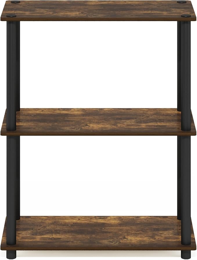 Furinno Turn-N-Tube 3-Tier Compact Multipurpose Shelf Display Rack, Amber Pine/Black-NeatNest