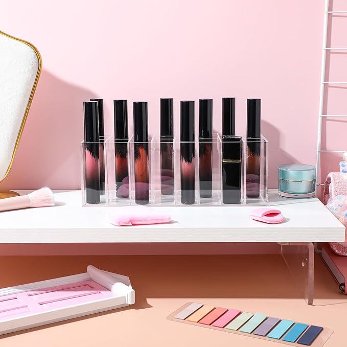 24-Slot Acrylic Lipstick Organizer - Transparent Makeup Storage Case for Lip Gloss Brushes and Cosmetics - Stylish Desktop Display Rack-NeatNest