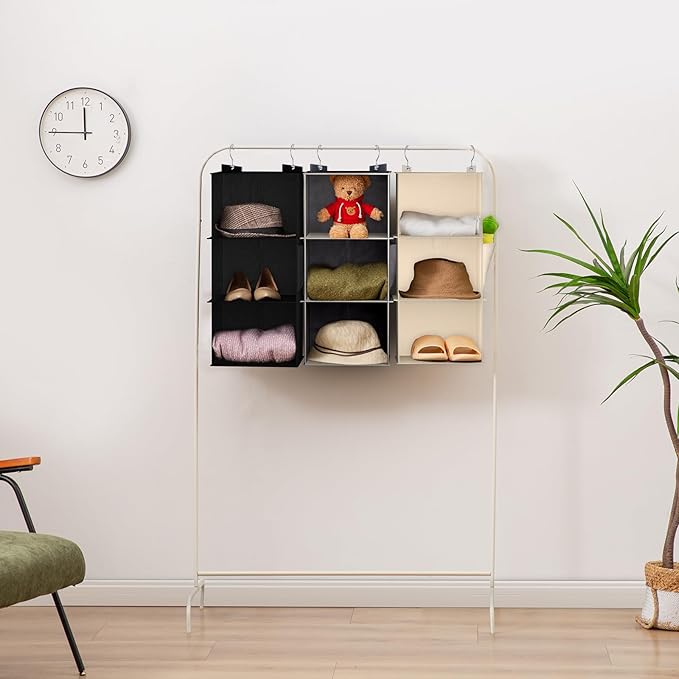 Hanging Closet Organizer, 3-Shelf Closet Hanging Storage Shelves, Beige-NeatNest