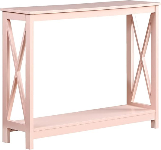 Convenience Concepts Oxford Console Table 39.5" - Sofa Table with Storage Shelf, Transitional Entryway Hall Table for Living Room and Bedroom, Display Foyer Table, Blush Pink-NeatNest