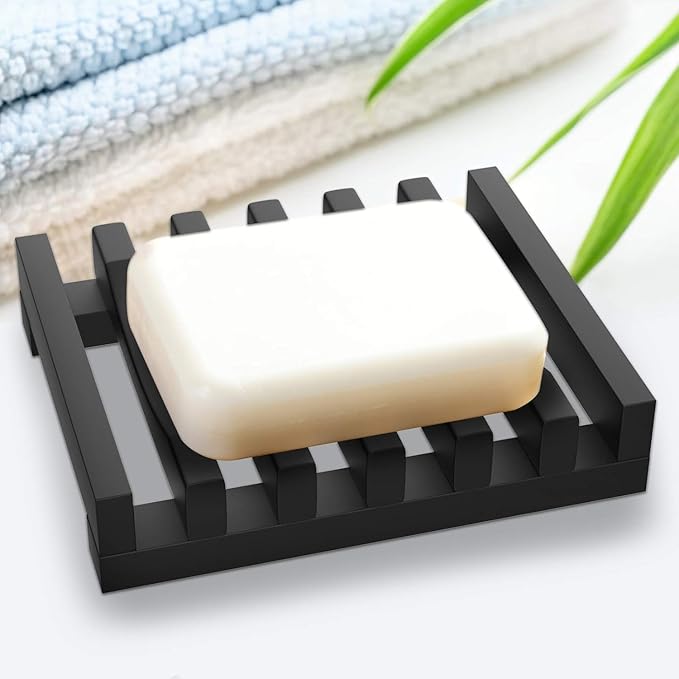 2Pcs Soap Dish Holder, Non-Slip Bathroom Accessories Silicone Soap Case Saver, Sink Deck Bathtub Shower Dish Soap Drainer, Silicone Holder for Soap, Sponges, Scrubber (Black)-NeatNest