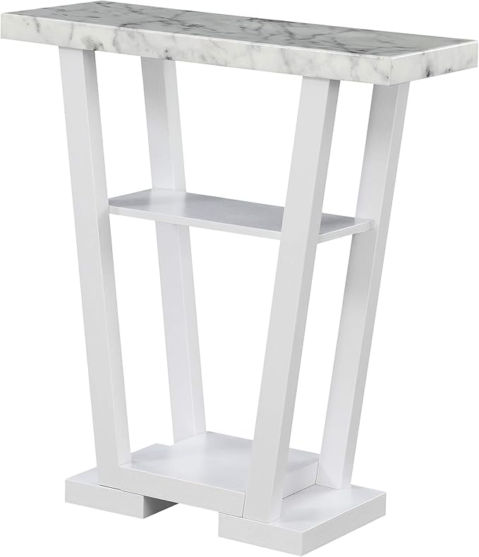 Convenience Concepts Newport V Console Table 31.5" - Modern Sofa Table with Storage Shelves, Narrow Entryway Hall Table for Living Room, Display Accent Table, White Faux Marble/White-NeatNest