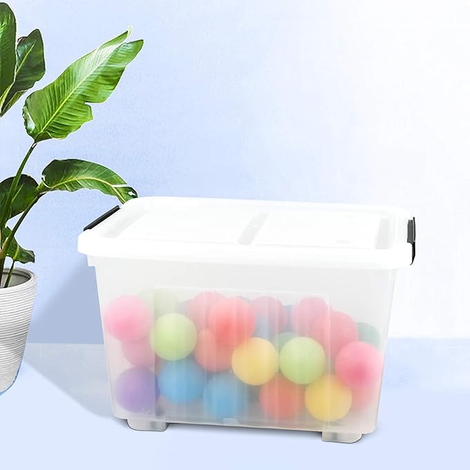 Bringer 4-Pack 30 L Clear Plastic Storage Box, Large Wheeled Storage Bin with lid-NeatNest