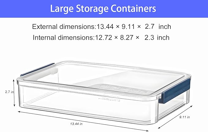 2 Pcs 5.5qt 9 x 13 Plastic Portable Project Case With Snap-Tight Latch, Clear Stackable Storage Boxes Organizer for A4 Files, Photos, Scrapbooks, Art Supplies (‎Blue Latch, Large)