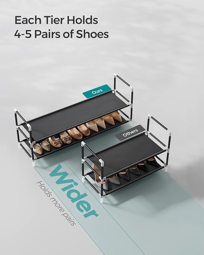 SONGMICS 2-Tier Shoe Rack, Shoe Storage for Hallway Closet, Slim and Space-Saving, Metal Frame, Non-Woven Fabric Shelves, Black ULSH052B01-NeatNest