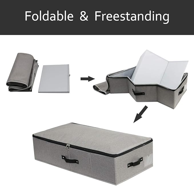 AMJ 29.5"*15"*7", Blanket, Duvets, Winter Clothes Storage Box for Under Bed, Top Wardrobe Organizer, Dark Gray-NeatNest