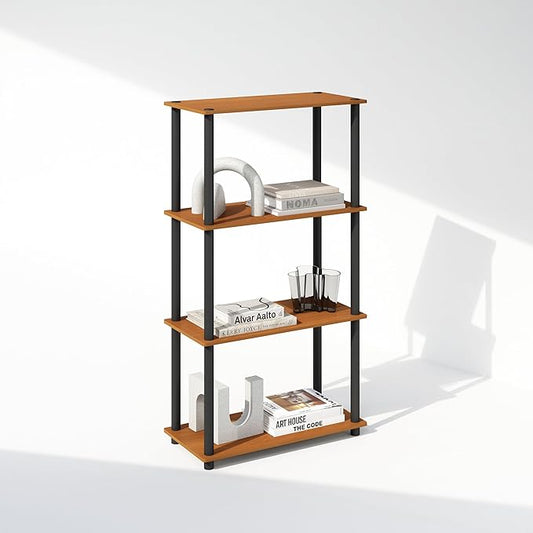 Furinno Turn-N-Tube 4-Tier Multipurpose Bookshelf, Bookcase, Light Cherry/Black-NeatNest