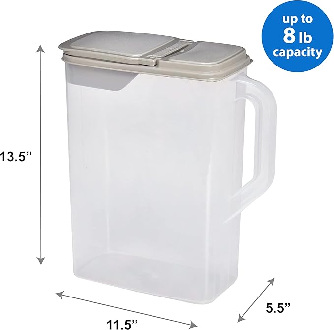 Buddeez Pet Food Storage Container - 8 Quart Capacity Dog / Cat Food & Bird Seed Container with Durable EZ Grip Handle, Flip Gray Lid (includes 1 Cup Clear Scoop)-NeatNest