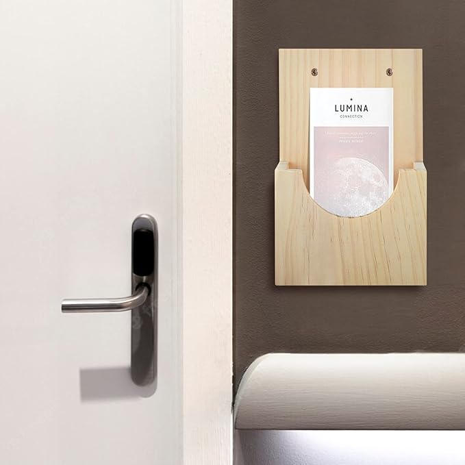 2-in-1 Wooden Wall Mount Pamphlet Holder - Hanging Display Stand for 4x6 Flyers & Trifold Brochures - Ideal for Office