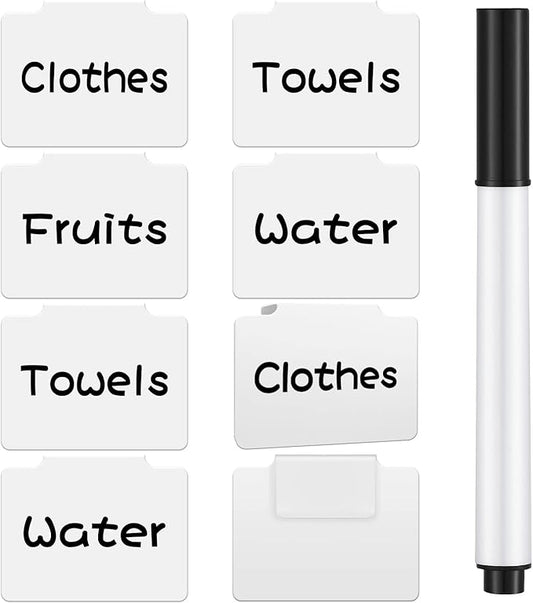 9 Pcs White Basket Labels Clip on Removable Hanging Label Holder with Chalk Markers for Storage Bin Basket Box Kitchen Pantry