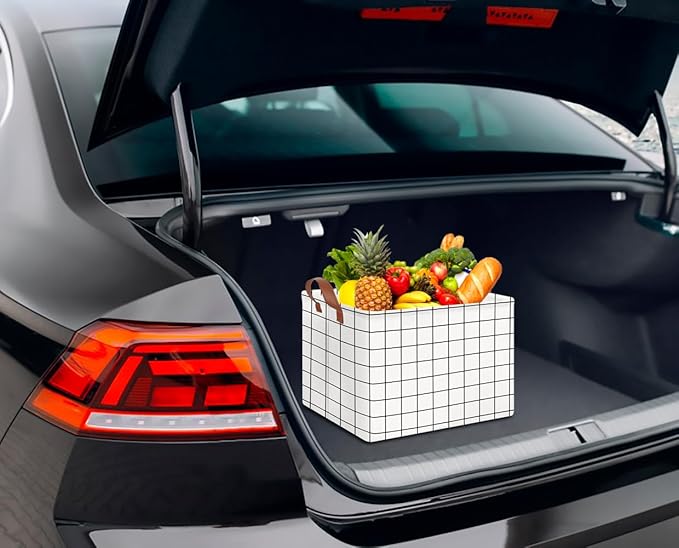 CLOCOR Rectangular Storage Basket,Collapsible Cute Pattern Storage Bin,Waterproof Coating Storage Box with Handles,Gift Baskets,Shelf Basket (white checks)-NeatNest