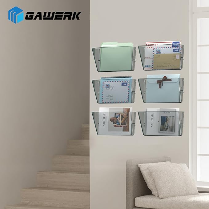 Clear Acrylic Single Pocket, Plastic Hanging Wall Mount File Holder for Office Home (Gray, pack6)-NeatNest