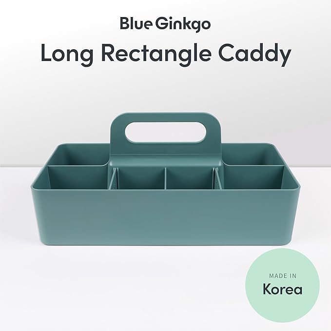 BLUE GINKGO Stackable Organizer Caddy – Korean-Made Portable Tote for Bathroom, Office, Crafts, or School Supplies (Long Rectangle, Green)-NeatNest