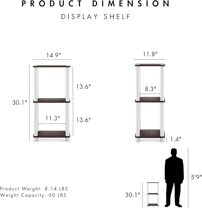 HOMES: Inside + Out Apexa Modern 3-Tier Narrow Shelving Units, Collectibles Display Shelves, Easy Assembly Standing Shelf, Home Storage Organizer for Living Room, Bedroom, Office, Espresso
