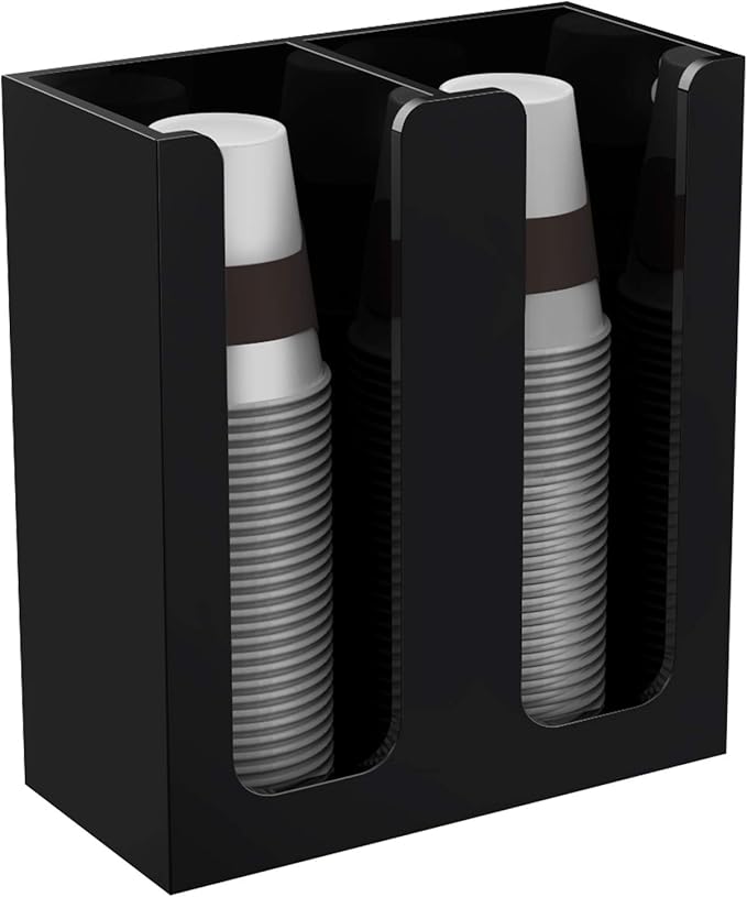 Richboom Acrylic Coffee Cup and Lid Storage Organizer Holder, 2 Compartments, Black-NeatNest